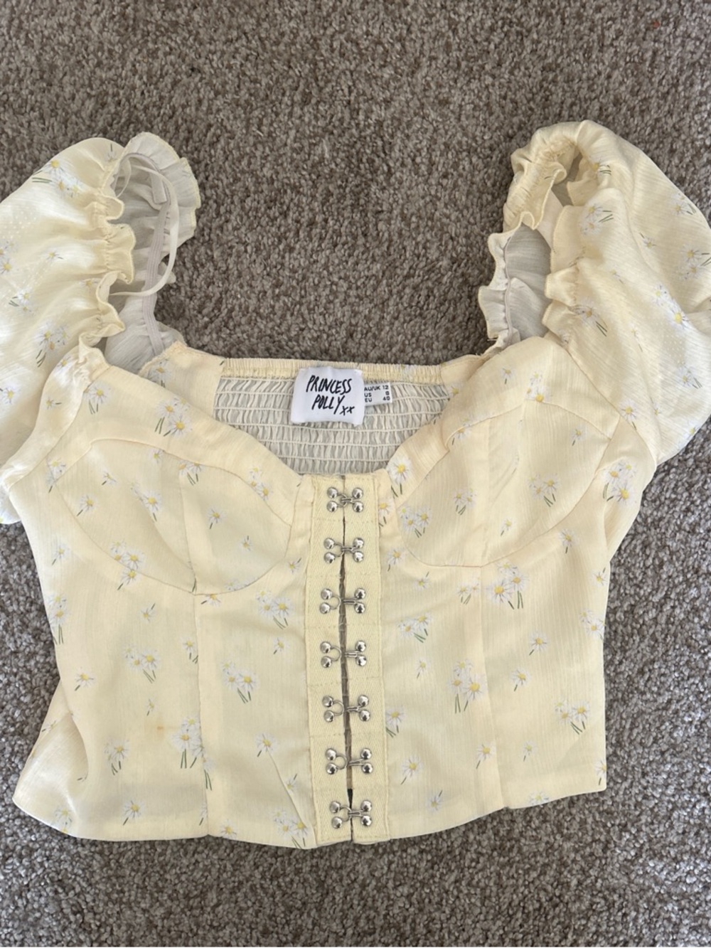 Princess Polly Pale Yellow Floral Puff Sleeve Corset Top
